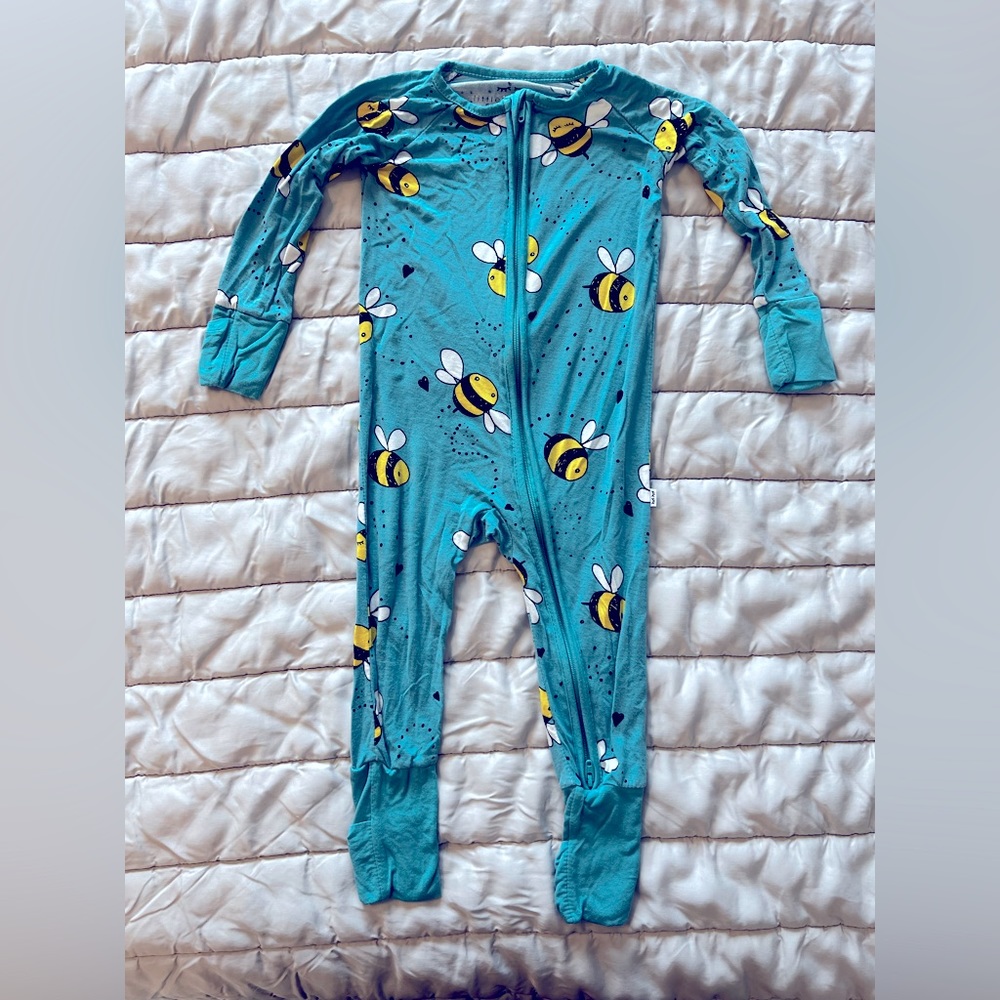 Little Sleepies Teal Bees 6-12 month zippie